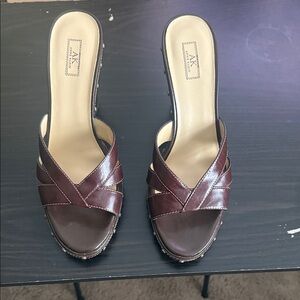 Anne Klein Wine Crisscross Mules